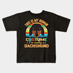 Retro Vintage Silhouette Dachshund Costume Kids T-Shirt